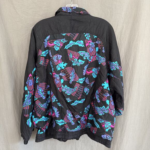 Vintage‎ Rafael Windbreaker Jacket Black Multi Abstract Print Rave Y2K Sz Medium - Picture 7 of 12